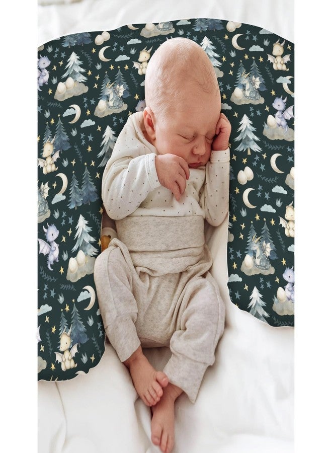 ZoUbqchY Fairytale Dragons Baby Nursing Pillow Cover for Boy Girl Cute Dragon Moon Stars Clouds Trees Eggs Nursery Pillowcase for Breastfeeding Pillows Fantasy Animal Soft Stretchy Slipcover for Newborn Infant - Image 4